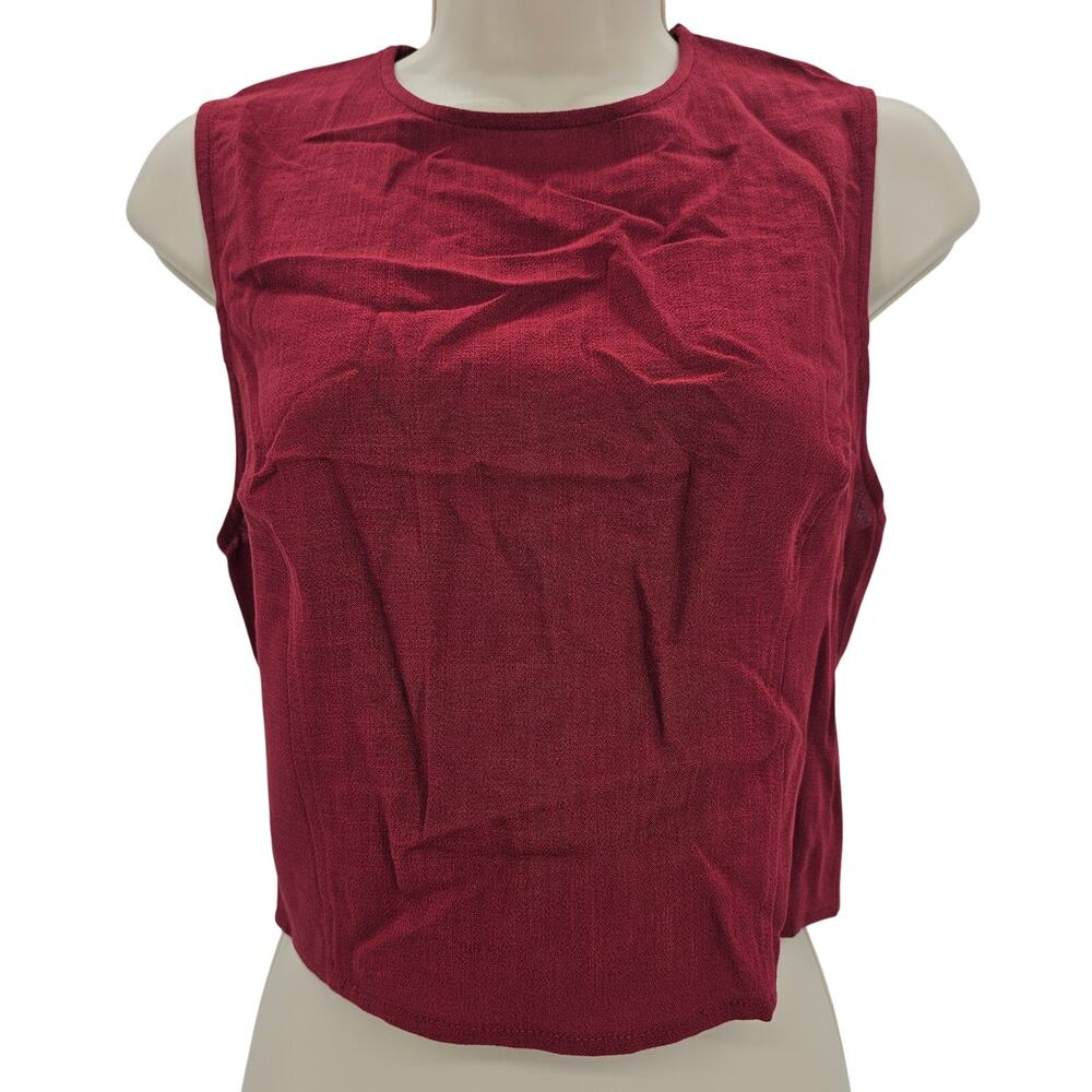 Halara Womans size L Sleeveless Crop Backless Tie Waist Tank Top Burgundy NEW